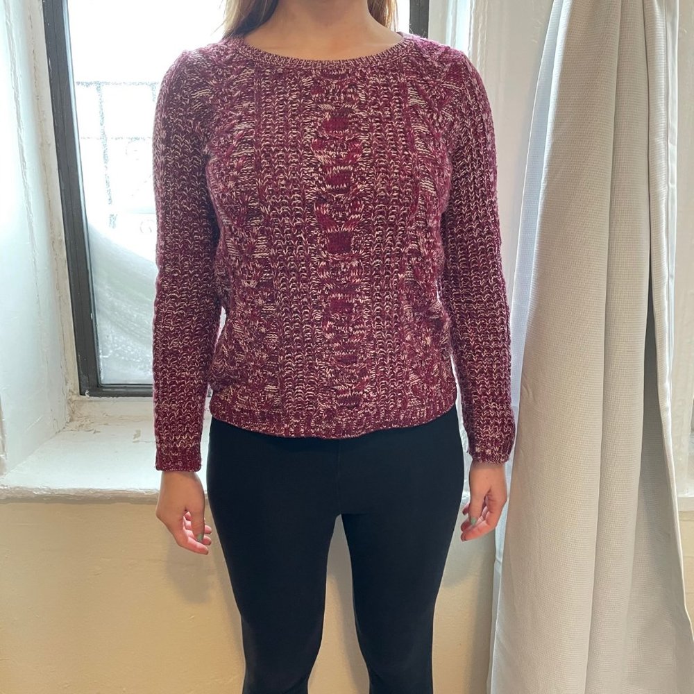 Cableknit marled purple sweater